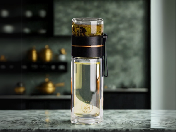 Glass Tea Tumbler Double-Wall Tea Infuser Bottle (Travel Mug | Hot